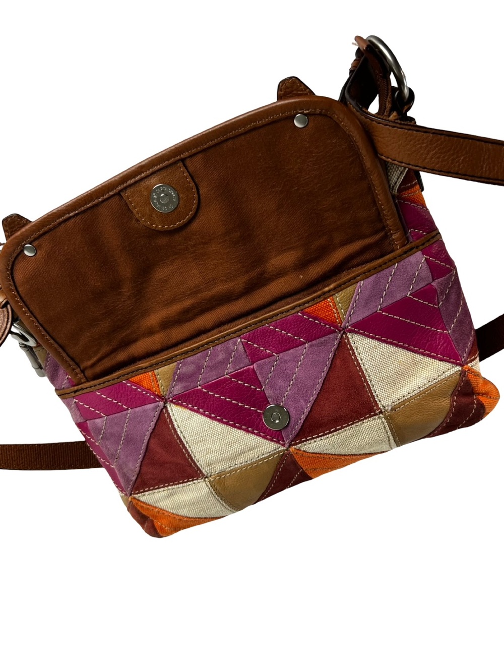 Fossil ZB4687 Patchwork Crossbody Bag Y2K Boho Leather Canvas Key Charm - Picture 7 of 12
